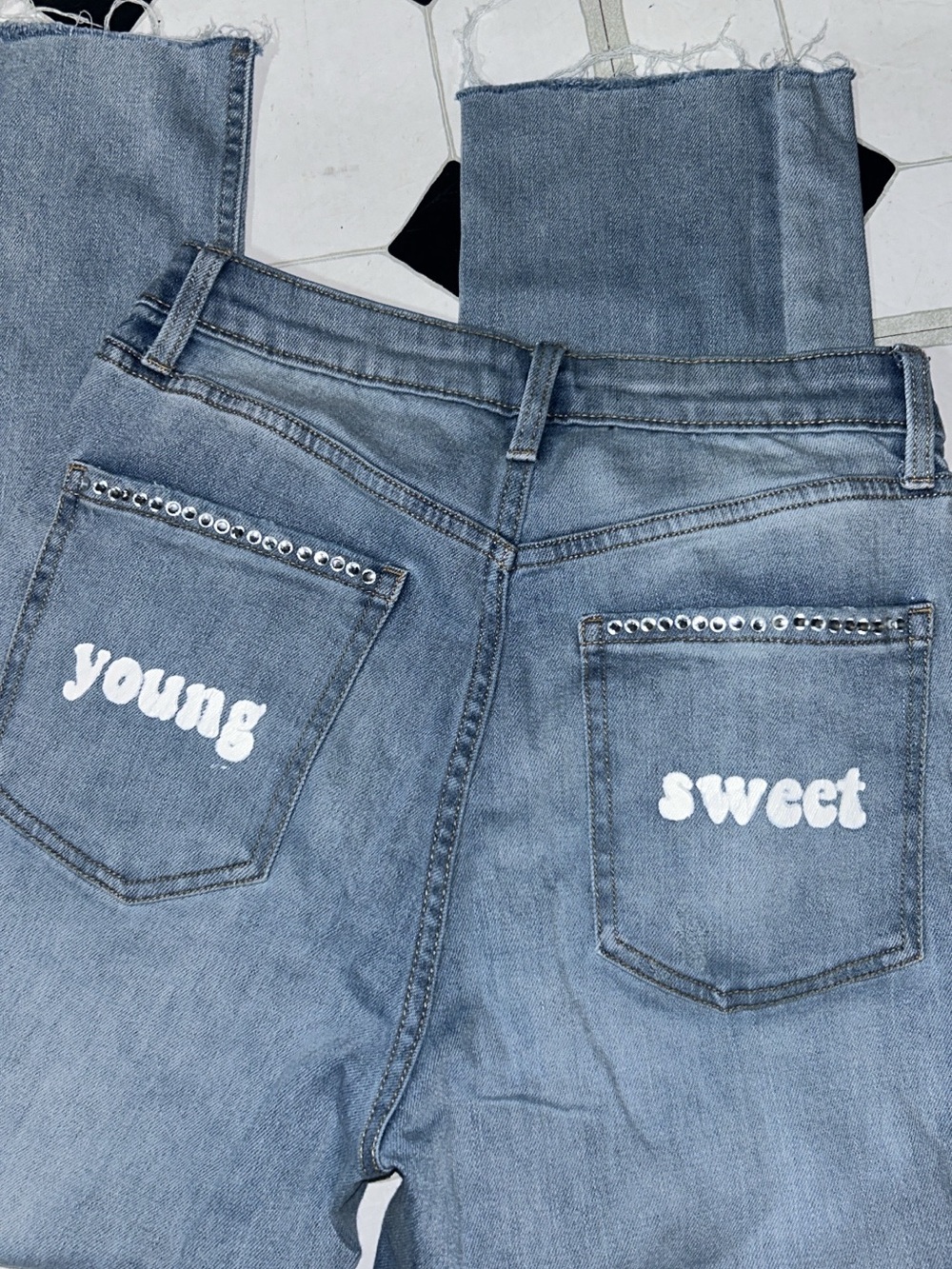 Women’s Light Blue Embellished Back-Pocket Jeans - 17th BDAY